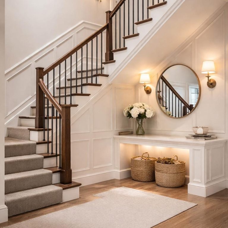Staircase Renovation UK – Bespoke Stair Panelling Crafidea Bespoke Bespoke staircase renovation transforming traditional stairs into a refined architectural feature. Featuring custom wall panelling and luxur