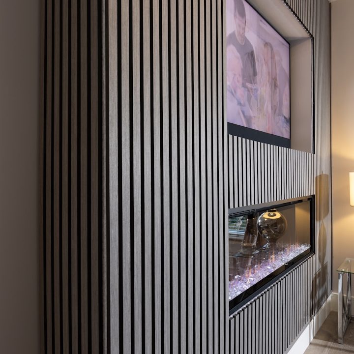 Bespoke Wall unit Worcester Modern wall unit with a television and electric fireplace beneath.